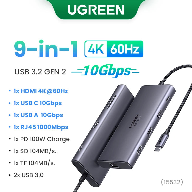 UGREEN 9-in-1 USB-C Hub – 4K@60Hz | 10Gbps | PD 100W