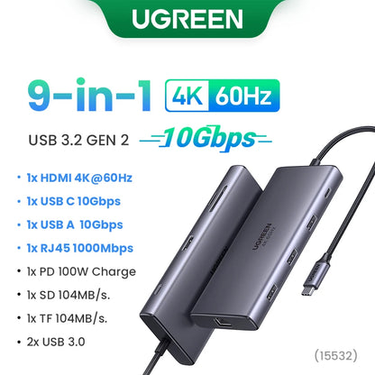 UGREEN 9-in-1 USB-C Hub – 4K@60Hz | 10Gbps | PD 100W