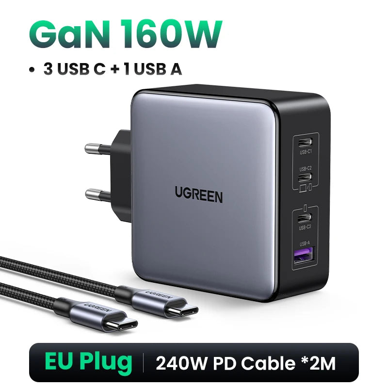 UGREEN 160W GaN Charger PD3.1 Type C For Macbook Pro Laptop USB Fast Charger QC4.0 3.0 Quick Charge For iPhone 16 Xiaomi Tablet