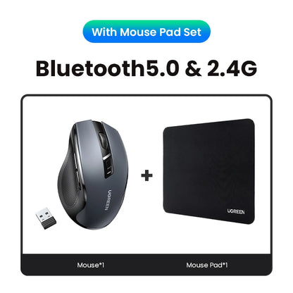 UGREEN Wireless Mouse Bluetooth5.0 Mouse Ergonomic 4000DPI 6 Mute Buttons Mouse For MacBook Tablet Laptops Computer PC 2.4G Mice