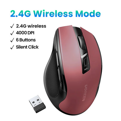 UGREEN Wireless Mouse Bluetooth5.0 Mouse Ergonomic 4000DPI 6 Mute Buttons Mouse For MacBook Tablet Laptops Computer PC 2.4G Mice