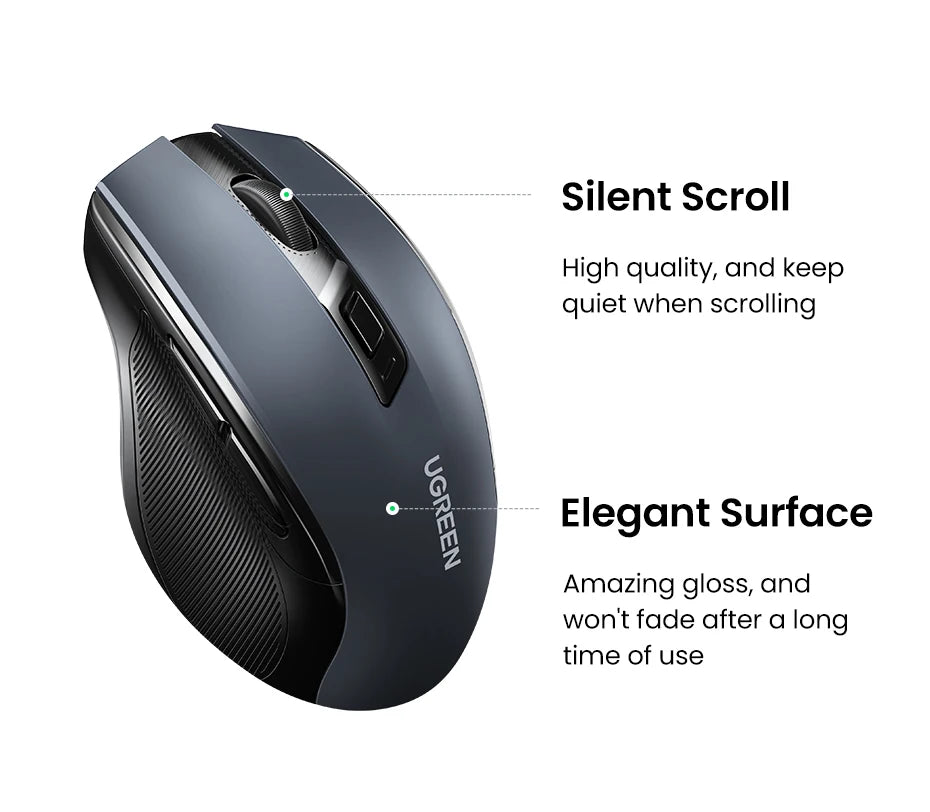 UGREEN Wireless Mouse Bluetooth5.0 Mouse Ergonomic 4000DPI 6 Mute Buttons Mouse For MacBook Tablet Laptops Computer PC 2.4G Mice