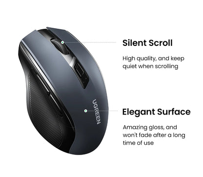 UGREEN Wireless Mouse Bluetooth5.0 Mouse Ergonomic 4000DPI 6 Mute Buttons Mouse For MacBook Tablet Laptops Computer PC 2.4G Mice