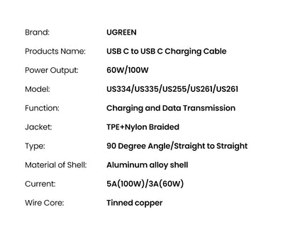 UGREEN USB Type C to USB C Cable 100W for iPhone 15 Macbook Pro Samsung S23 5A Fast Charging QC 4.0 USB-C Type C Gaming Cable