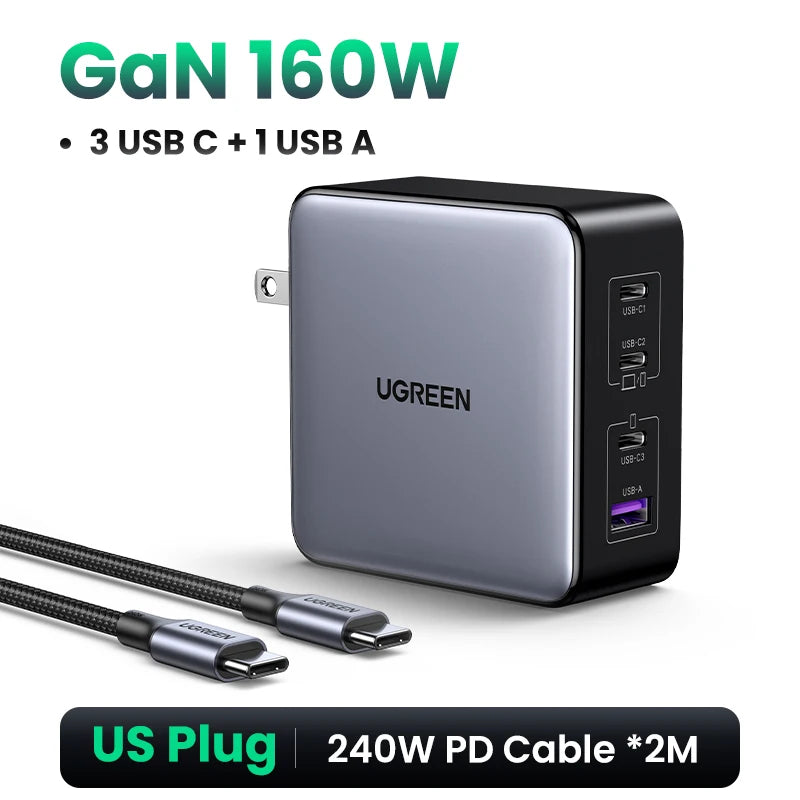 UGREEN 160W GaN Charger PD3.1 Type C For Macbook Pro Laptop USB Fast Charger QC4.0 3.0 Quick Charge For iPhone 16 Xiaomi Tablet