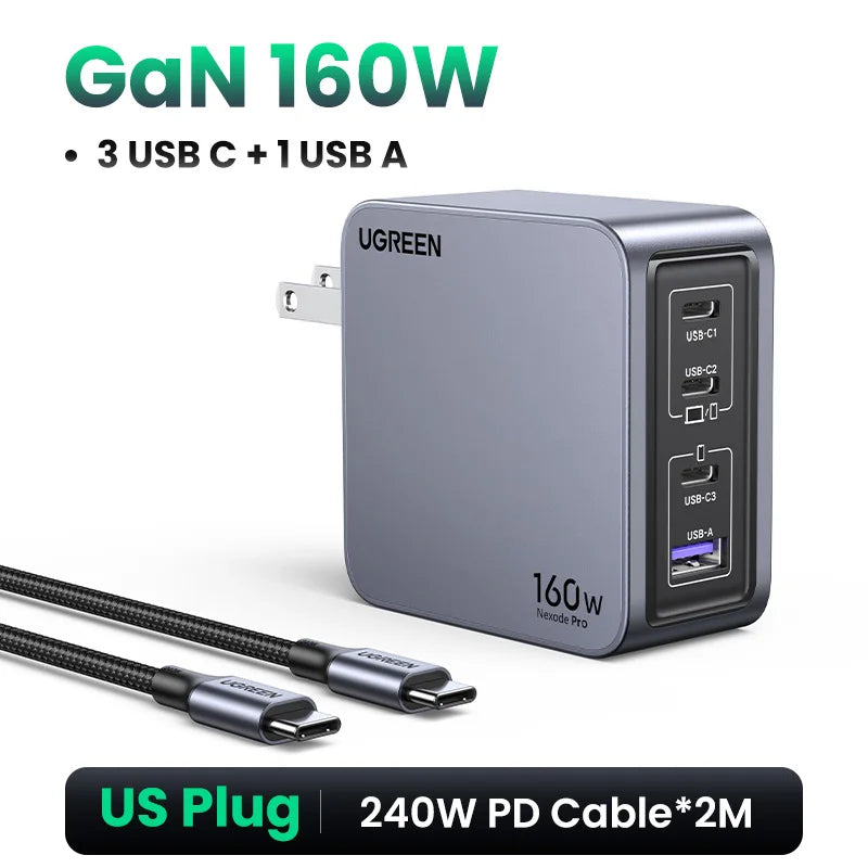 UGREEN 160W GaN Charger PD3.1 Type C QC4.0 3.0 Quick Charge For Macbook Pro Laptop USB Fast Charger For iPhone 16 Xiaomi Tablet