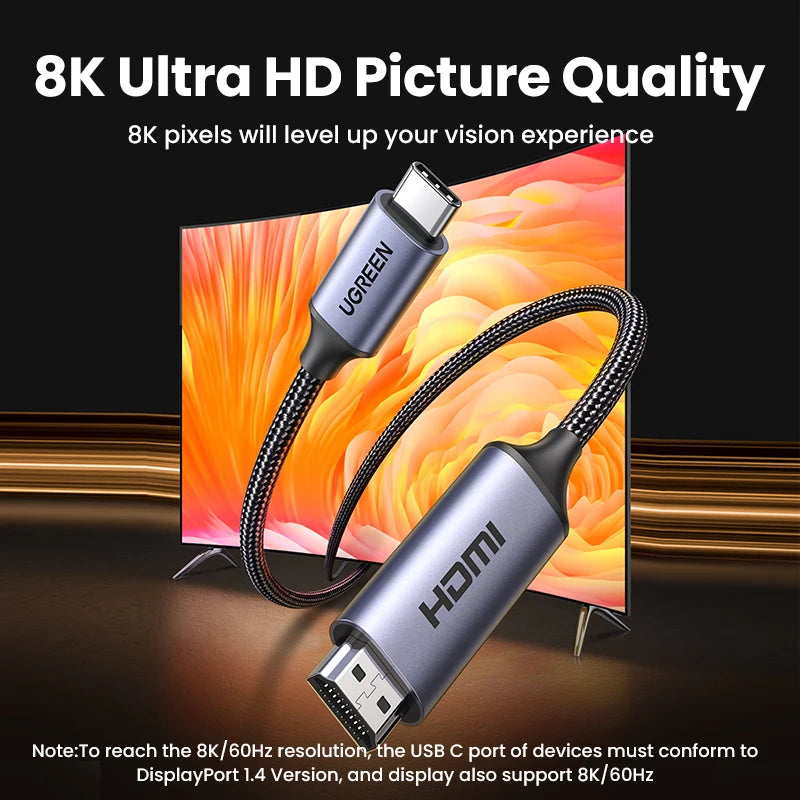 UGREEN USB C to  4K 8K HDMI-compatible Cable 8K/60Hz 4K/120Hz for MacBook Pro iMac iPad Pro for Samsung Galaxy USB C to HDMI 2.1