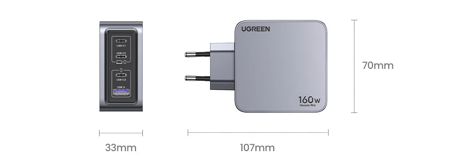 UGREEN 160W GaN Charger PD3.1 Type C QC4.0 3.0 Quick Charge For Macbook Pro Laptop USB Fast Charger For iPhone 16 Xiaomi Tablet