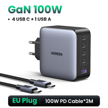 UGREEN 100W GaN Charger 5 Ports USB C Charger QC4.0 3.0 PPS For Macbook Air Laptop Tablet PDFast Charger For iPhone 16 15 14 Pro