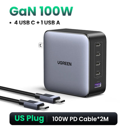 UGREEN 100W GaN Charger 5 Ports USB C Charger QC4.0 3.0 PPS For Macbook Air Laptop Tablet PDFast Charger For iPhone 16 15 14 Pro