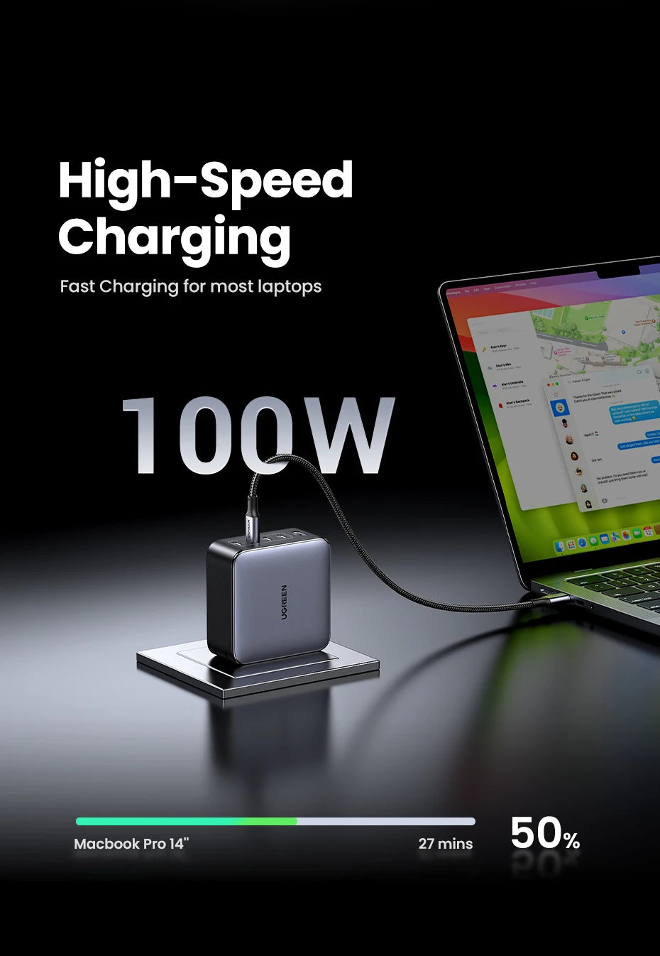 UGREEN 100W GaN Charger 5 Ports USB C Charger QC4.0 3.0 PPS For Macbook Air Laptop Tablet PDFast Charger For iPhone 16 15 14 Pro