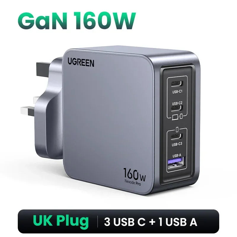 UGREEN 160W GaN Charger PD3.1 Type C QC4.0 3.0 Quick Charge For Macbook Pro Laptop USB Fast Charger For iPhone 16 Xiaomi Tablet