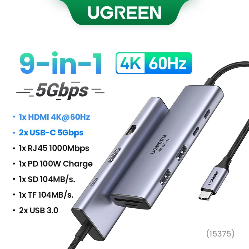 UGREEN 9-in-1 USB-C Hub – 4K@60Hz | 10Gbps | PD 100W