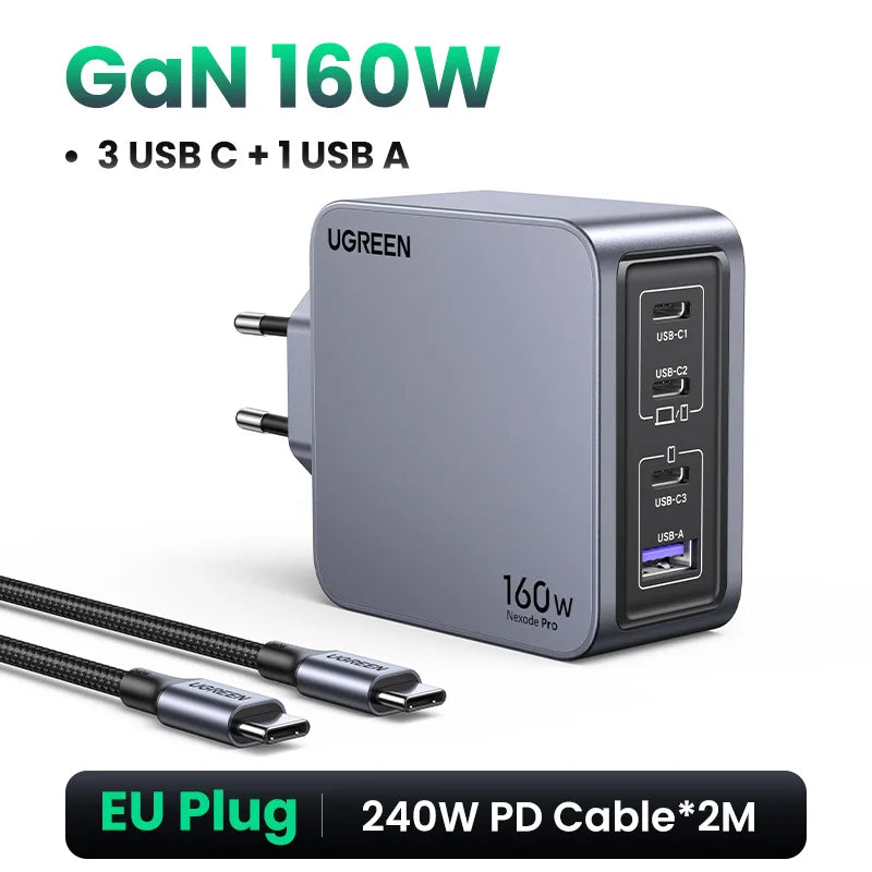 UGREEN 160W GaN Charger PD3.1 Type C QC4.0 3.0 Quick Charge For Macbook Pro Laptop USB Fast Charger For iPhone 16 Xiaomi Tablet