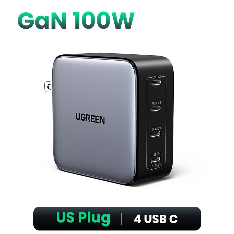 UGREEN 100W GaN Charger 5 Ports USB C Charger QC4.0 3.0 PPS For Macbook Air Laptop Tablet PDFast Charger For iPhone 16 15 14 Pro