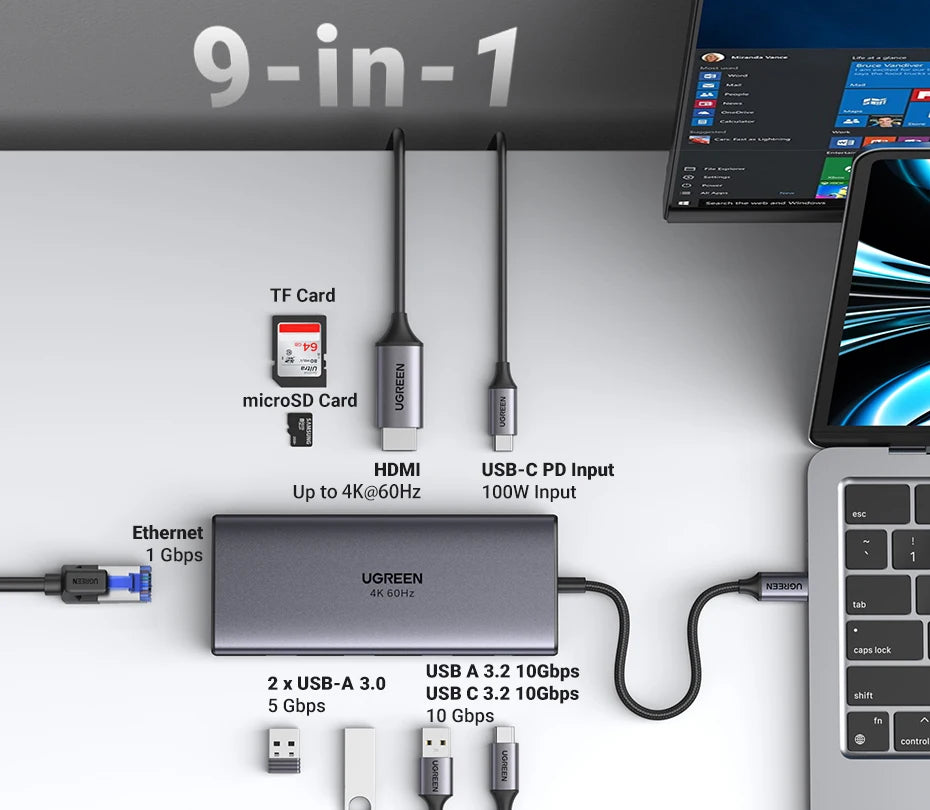 UGREEN 9-in-1 USB-C Hub – 4K@60Hz | 10Gbps | PD 100W