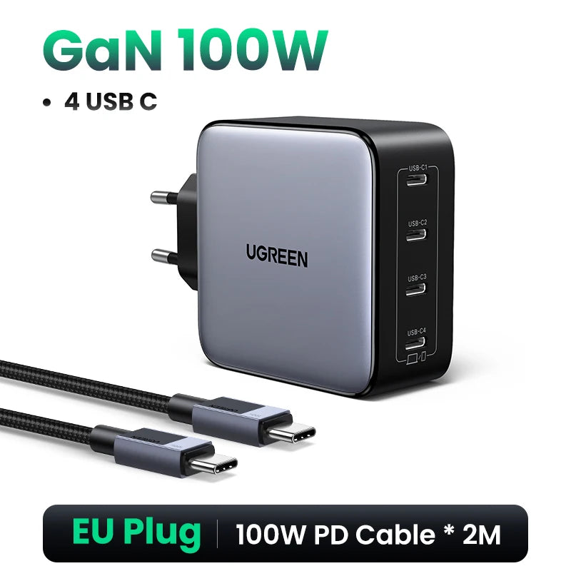 UGREEN 100W GaN Charger 5 Ports USB C Charger QC4.0 3.0 PPS For Macbook Air Laptop Tablet PDFast Charger For iPhone 16 15 14 Pro