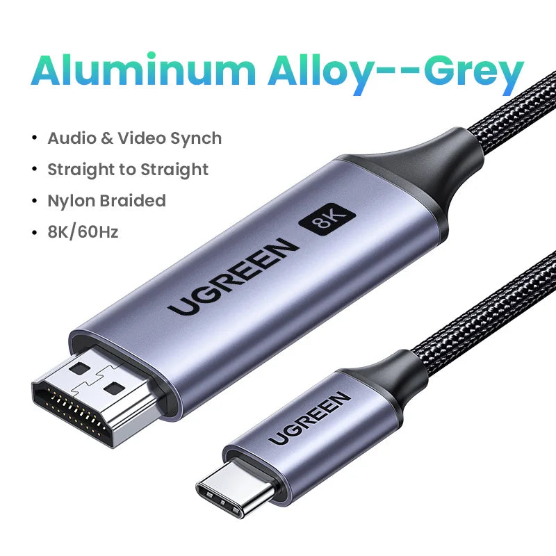 UGREEN USB C to  4K 8K HDMI-compatible Cable 8K/60Hz 4K/120Hz for MacBook Pro iMac iPad Pro for Samsung Galaxy USB C to HDMI 2.1