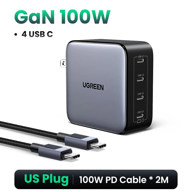 UGREEN 100W GaN Charger 5 Ports USB C Charger QC4.0 3.0 PPS For Macbook Air Laptop Tablet PDFast Charger For iPhone 16 15 14 Pro