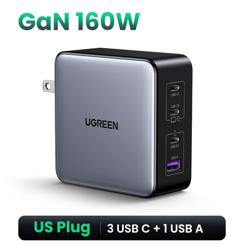 UGREEN 160W GaN Charger PD3.1 Type C For Macbook Pro Laptop USB Fast Charger QC4.0 3.0 Quick Charge For iPhone 16 Xiaomi Tablet