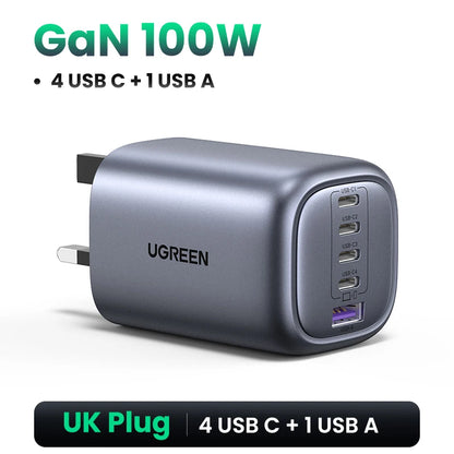 UGREEN 100W GaN Charger 5 Ports USB C Charger QC4.0 3.0 PPS For Macbook Air Laptop Tablet PDFast Charger For iPhone 16 15 14 Pro